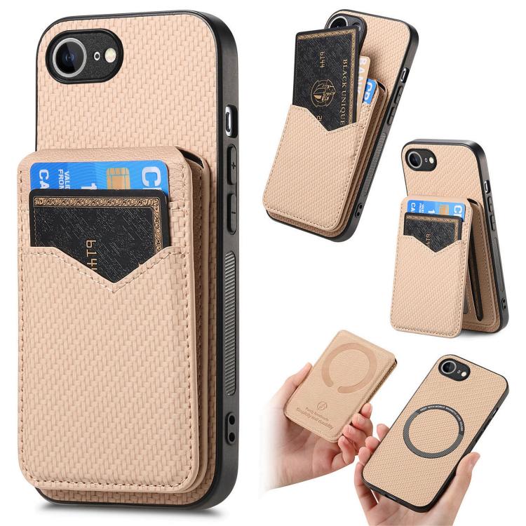 Carbon Fiber MagSafe Vertical Flip Card Bag Phone Case, For iPhone 16e, For iPhone 16 Pro Max, For iPhone 16 Pro, For iPhone 16 Plus