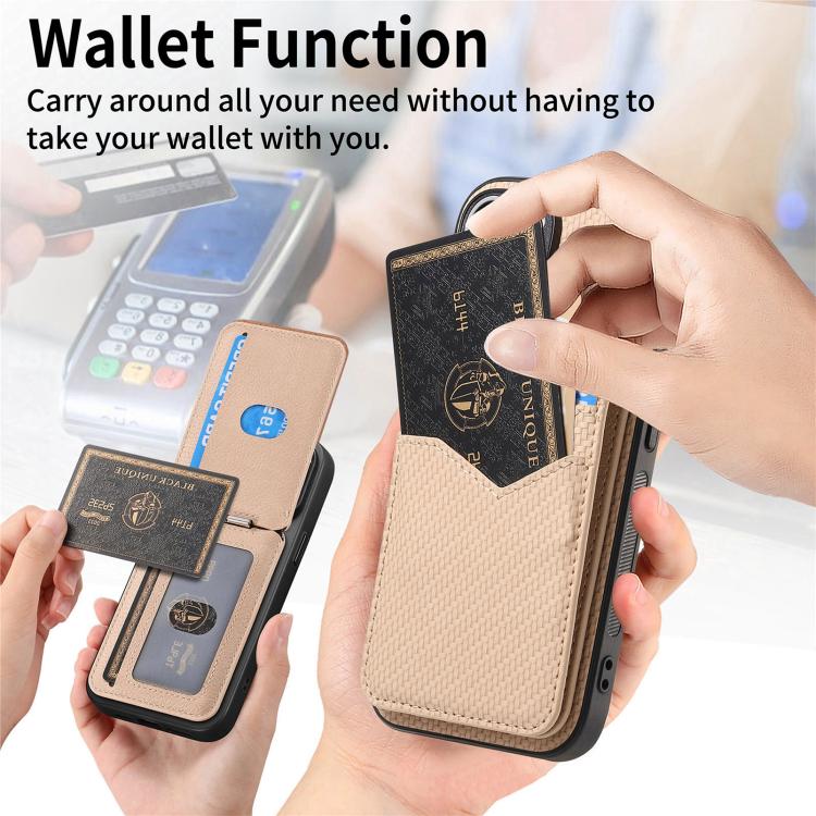 Carbon Fiber MagSafe Vertical Flip Card Bag Phone Case, For iPhone 16e, For iPhone 16 Pro Max, For iPhone 16 Pro, For iPhone 16 Plus