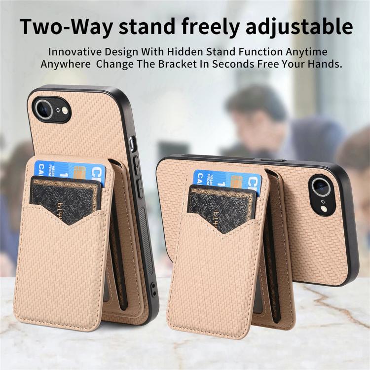 Carbon Fiber MagSafe Vertical Flip Card Bag Phone Case, For iPhone 16e, For iPhone 16 Pro Max, For iPhone 16 Pro, For iPhone 16 Plus