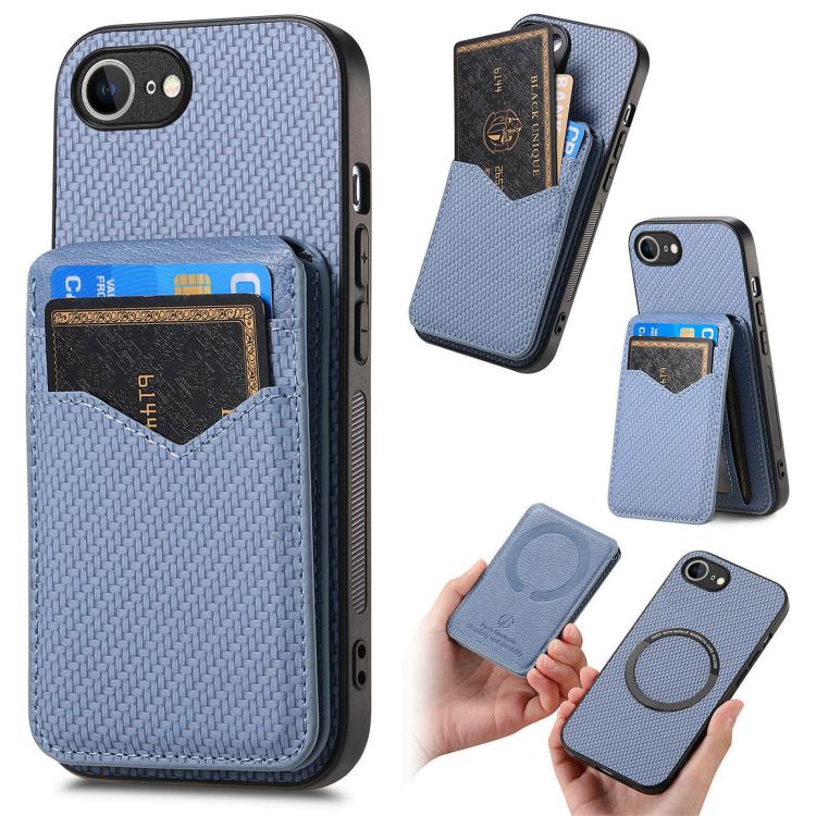 Carbon Fiber MagSafe Vertical Flip Card Bag Phone Case, For iPhone 16e, For iPhone 16 Pro Max, For iPhone 16 Pro, For iPhone 16 Plus