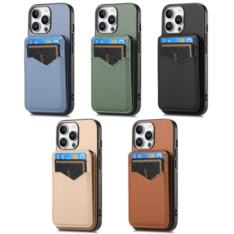 Carbon Fiber MagSafe Vertical Flip Card Bag Phone Case, For iPhone 16e, For iPhone 16 Pro Max, For iPhone 16 Pro, For iPhone 16 Plus