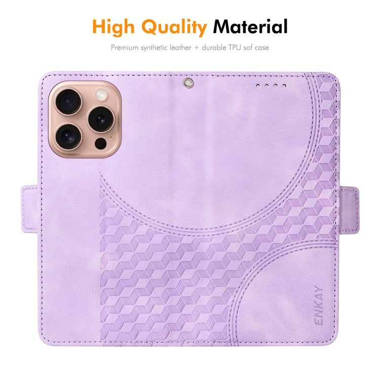 ENKAY Embossed Rhombus Starry Leather Phone Case with Screen Film, For iPhone 16 Pro Max, For iPhone 16 Pro, For iPhone 16 Plus, For iPhone 16