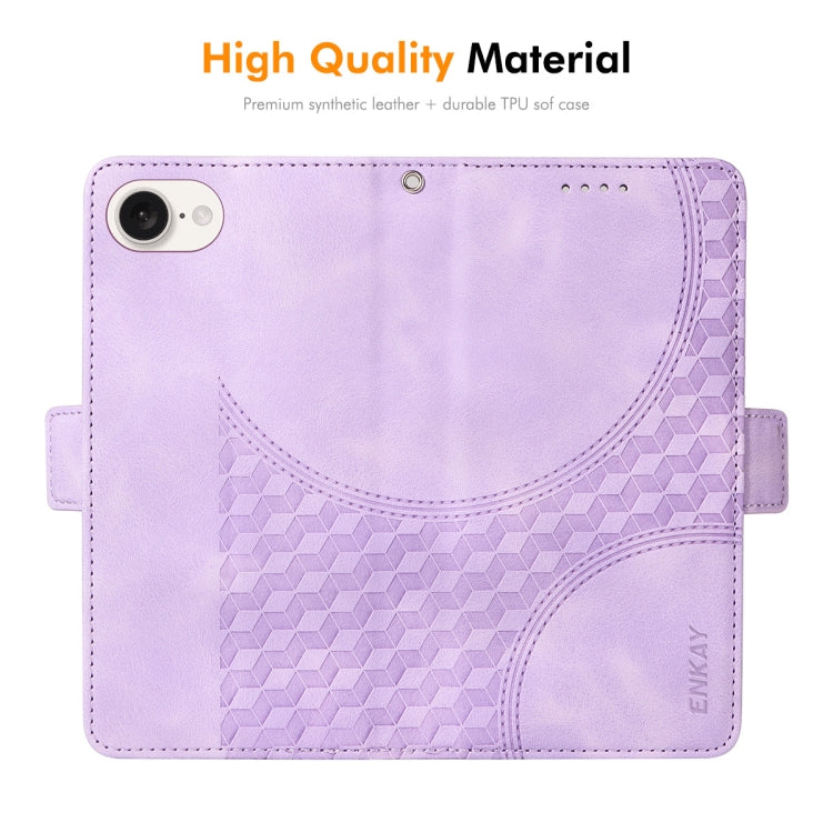 ENKAY Embossed Rhombus Starry Leather Phone Case with Screen Film, iPhone 16e