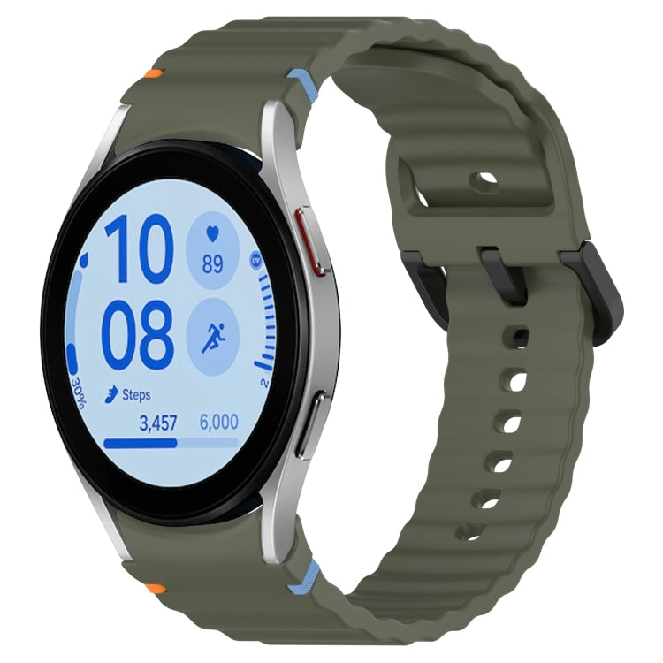 Wavy Grain Stitched Black Buckle Silicone Watch Band, For Samsung Galaxy Watch FE 40mm, For Samsung Galaxy Watch 7 40 / 44mm