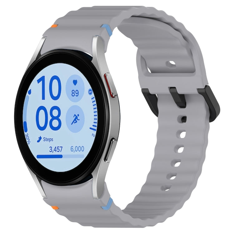 Wavy Grain Stitched Black Buckle Silicone Watch Band, For Samsung Galaxy Watch FE 40mm, For Samsung Galaxy Watch 7 40 / 44mm