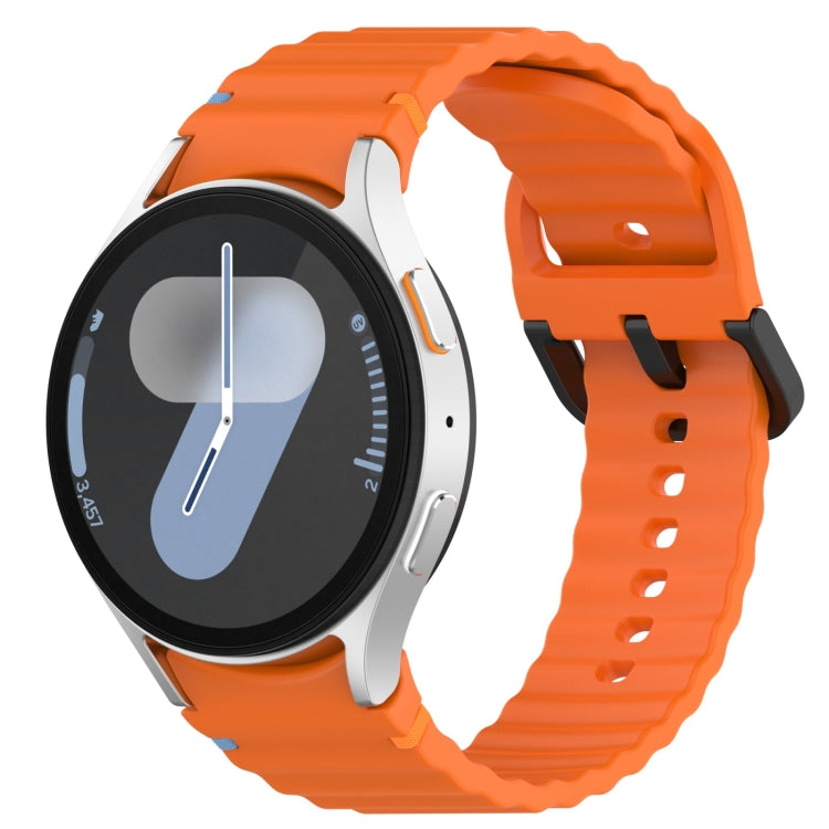 Wavy Grain Stitched Black Buckle Silicone Watch Band, For Samsung Galaxy Watch FE 40mm, For Samsung Galaxy Watch 7 40 / 44mm