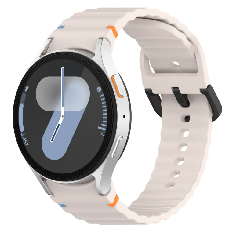Wavy Grain Stitched Black Buckle Silicone Watch Band, For Samsung Galaxy Watch FE 40mm, For Samsung Galaxy Watch 7 40 / 44mm