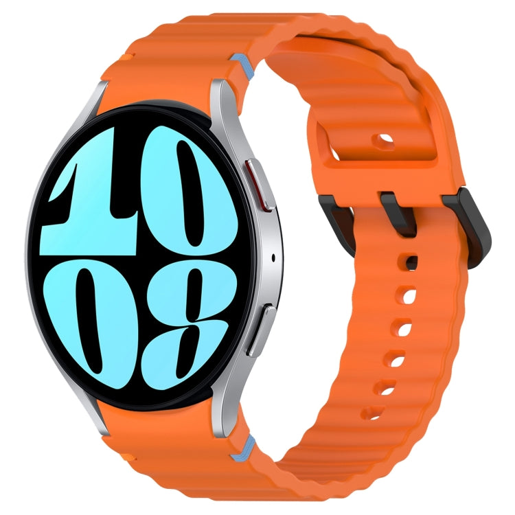 Wavy Grain Stitched Black Buckle Silicone Watch Band, For Samsung Galaxy Watch 6 Classic 43 / 47mm, For Samsung Galaxy Watch 6 40 / 44mm