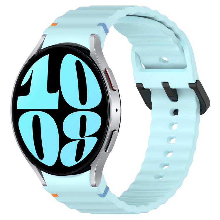 Wavy Grain Stitched Black Buckle Silicone Watch Band, For Samsung Galaxy Watch 6 Classic 43 / 47mm, For Samsung Galaxy Watch 6 40 / 44mm
