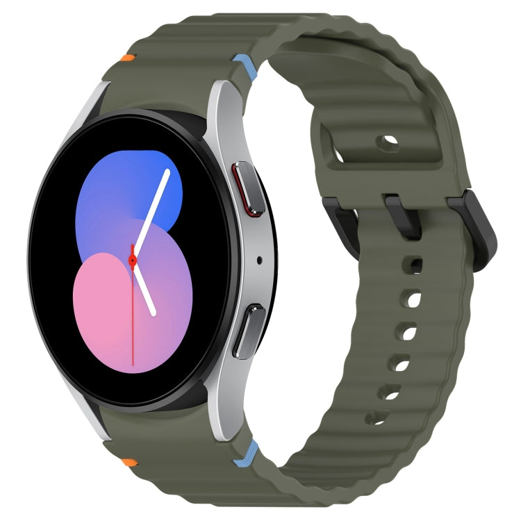 Wavy Grain Stitched Black Buckle Silicone Watch Band, For Samsung Galaxy Watch 5 40 / 44mm, For Samsung Galaxy Watch 5 Pro