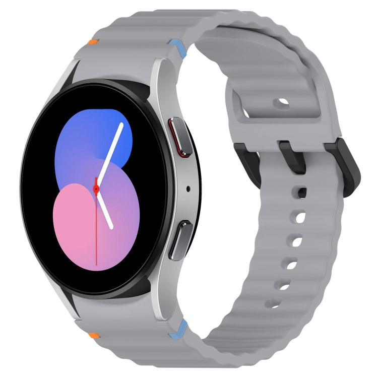 Wavy Grain Stitched Black Buckle Silicone Watch Band, For Samsung Galaxy Watch 5 40 / 44mm, For Samsung Galaxy Watch 5 Pro