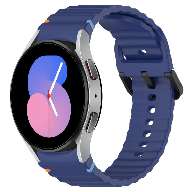 Wavy Grain Stitched Black Buckle Silicone Watch Band, For Samsung Galaxy Watch 5 40 / 44mm, For Samsung Galaxy Watch 5 Pro
