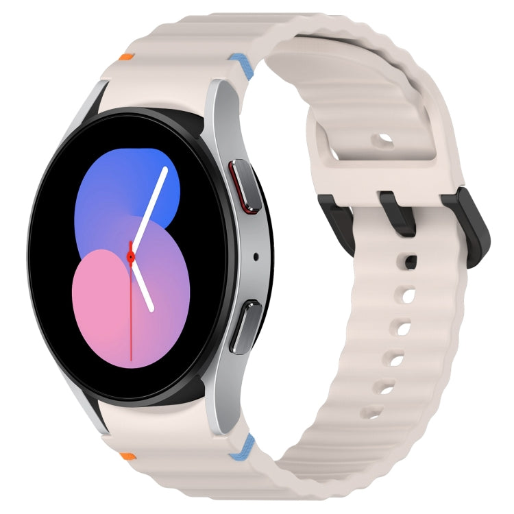 Wavy Grain Stitched Black Buckle Silicone Watch Band, For Samsung Galaxy Watch 5 40 / 44mm, For Samsung Galaxy Watch 5 Pro