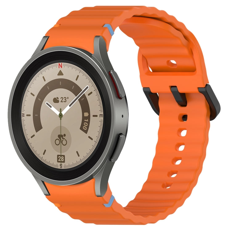 Wavy Grain Stitched Black Buckle Silicone Watch Band, For Samsung Galaxy Watch 5 40 / 44mm, For Samsung Galaxy Watch 5 Pro