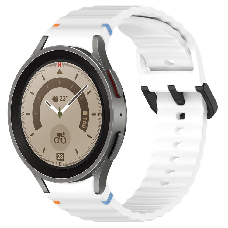 Wavy Grain Stitched Black Buckle Silicone Watch Band, For Samsung Galaxy Watch 5 40 / 44mm, For Samsung Galaxy Watch 5 Pro