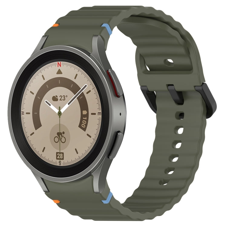 Wavy Grain Stitched Black Buckle Silicone Watch Band, For Samsung Galaxy Watch 5 40 / 44mm, For Samsung Galaxy Watch 5 Pro