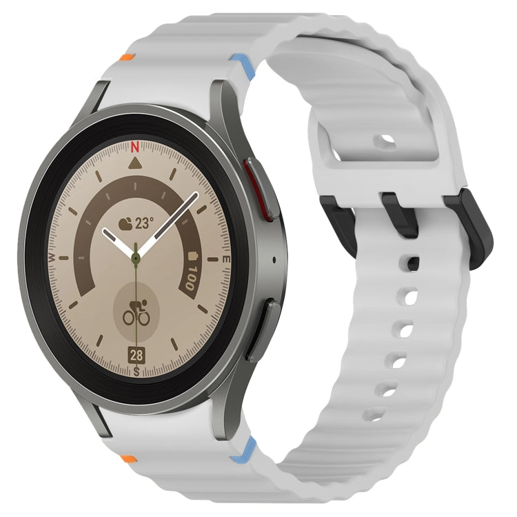 Wavy Grain Stitched Black Buckle Silicone Watch Band, For Samsung Galaxy Watch 5 40 / 44mm, For Samsung Galaxy Watch 5 Pro