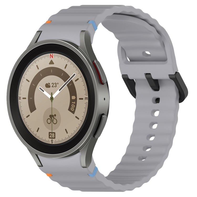 Wavy Grain Stitched Black Buckle Silicone Watch Band, For Samsung Galaxy Watch 5 40 / 44mm, For Samsung Galaxy Watch 5 Pro
