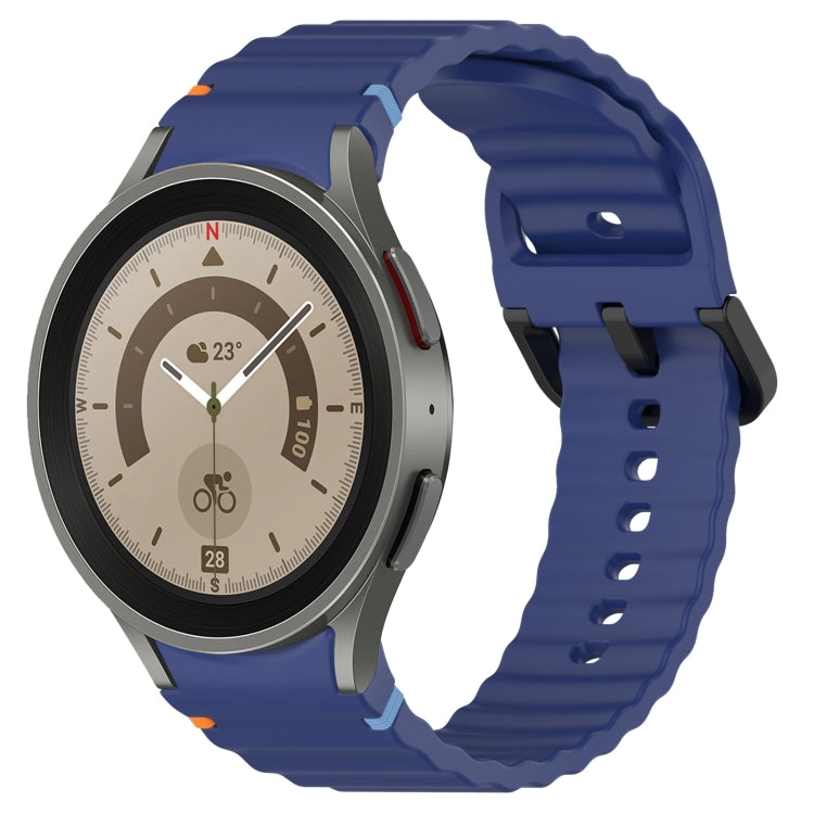 Wavy Grain Stitched Black Buckle Silicone Watch Band, For Samsung Galaxy Watch 5 40 / 44mm, For Samsung Galaxy Watch 5 Pro