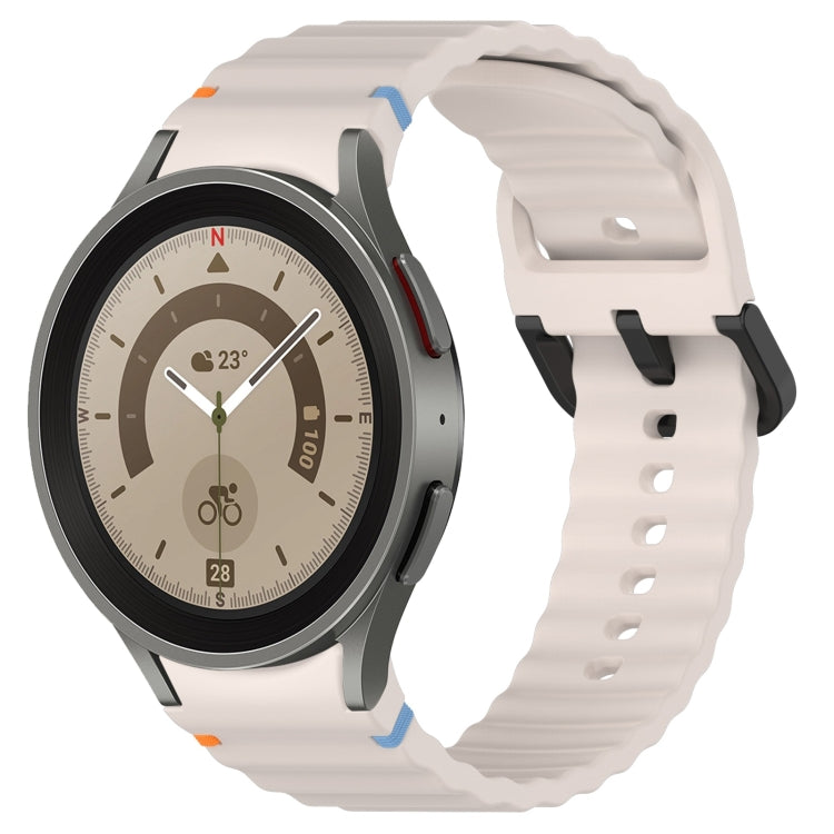 Wavy Grain Stitched Black Buckle Silicone Watch Band, For Samsung Galaxy Watch 5 40 / 44mm, For Samsung Galaxy Watch 5 Pro