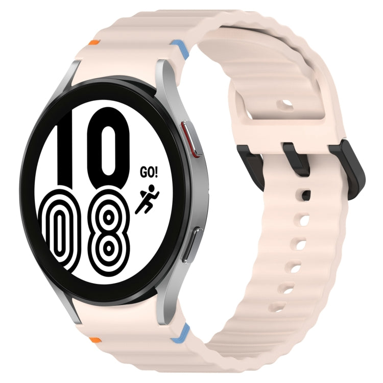 Wavy Grain Stitched Black Buckle Silicone Watch Band, For Samsung Galaxy Watch 4 40 / 44mm, For Samsung Galaxy Watch 4 Classic 42 / 46mm