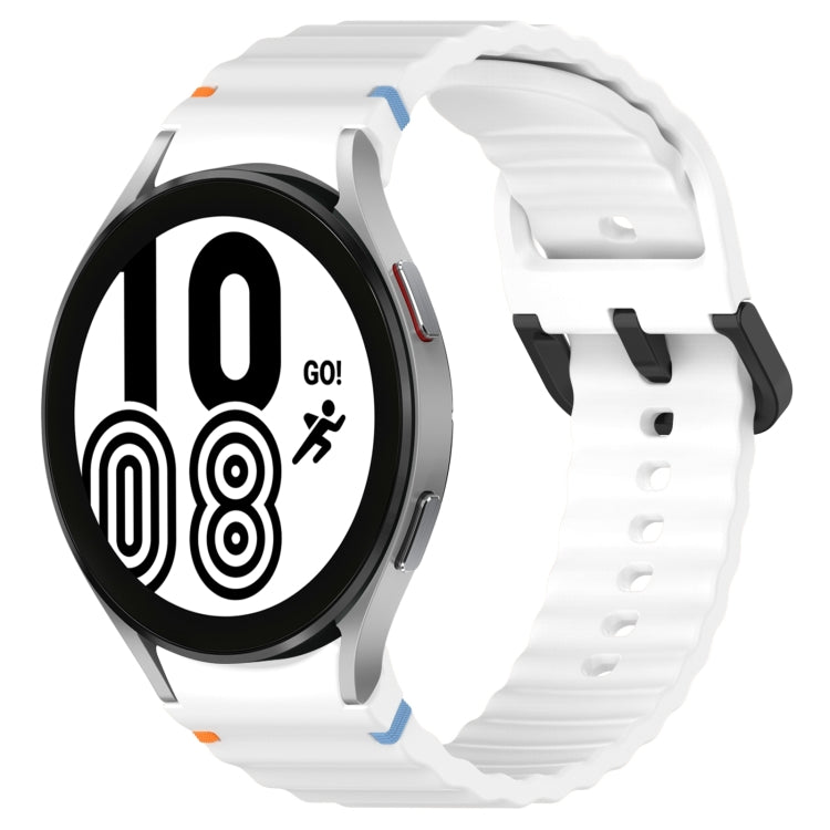 Wavy Grain Stitched Black Buckle Silicone Watch Band, For Samsung Galaxy Watch 4 40 / 44mm, For Samsung Galaxy Watch 4 Classic 42 / 46mm