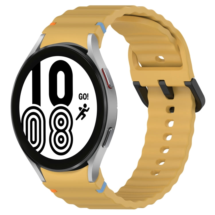 Wavy Grain Stitched Black Buckle Silicone Watch Band, For Samsung Galaxy Watch 4 40 / 44mm, For Samsung Galaxy Watch 4 Classic 42 / 46mm