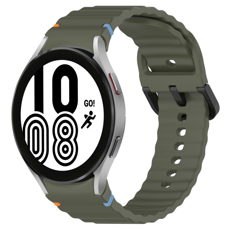 Wavy Grain Stitched Black Buckle Silicone Watch Band, For Samsung Galaxy Watch 4 40 / 44mm, For Samsung Galaxy Watch 4 Classic 42 / 46mm