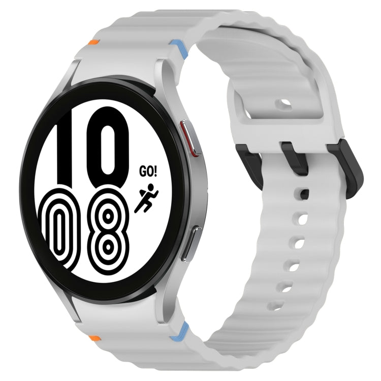Wavy Grain Stitched Black Buckle Silicone Watch Band, For Samsung Galaxy Watch 4 40 / 44mm, For Samsung Galaxy Watch 4 Classic 42 / 46mm