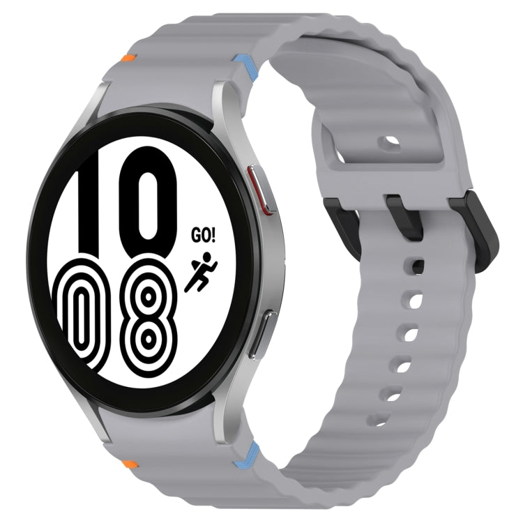 Wavy Grain Stitched Black Buckle Silicone Watch Band, For Samsung Galaxy Watch 4 40 / 44mm, For Samsung Galaxy Watch 4 Classic 42 / 46mm
