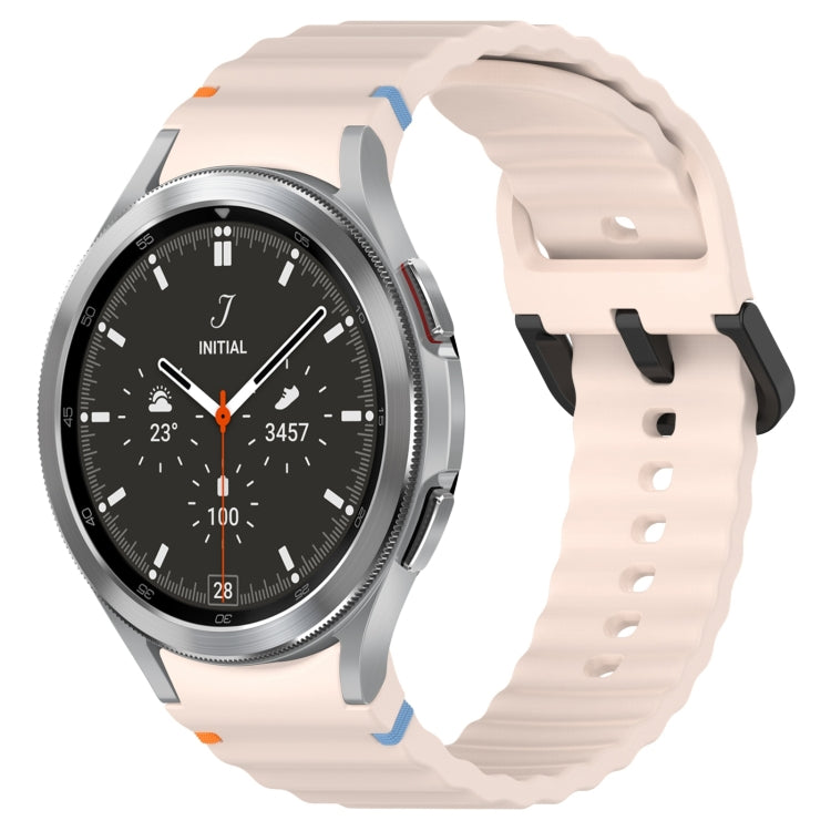 Wavy Grain Stitched Black Buckle Silicone Watch Band, For Samsung Galaxy Watch 4 40 / 44mm, For Samsung Galaxy Watch 4 Classic 42 / 46mm