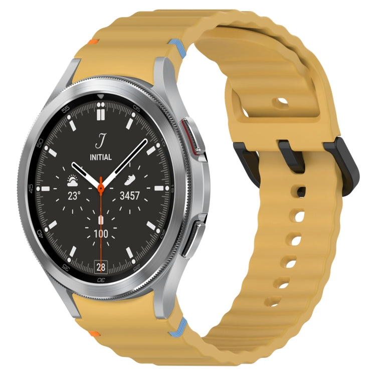 Wavy Grain Stitched Black Buckle Silicone Watch Band, For Samsung Galaxy Watch 4 40 / 44mm, For Samsung Galaxy Watch 4 Classic 42 / 46mm
