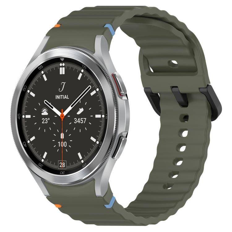 Wavy Grain Stitched Black Buckle Silicone Watch Band, For Samsung Galaxy Watch 4 40 / 44mm, For Samsung Galaxy Watch 4 Classic 42 / 46mm