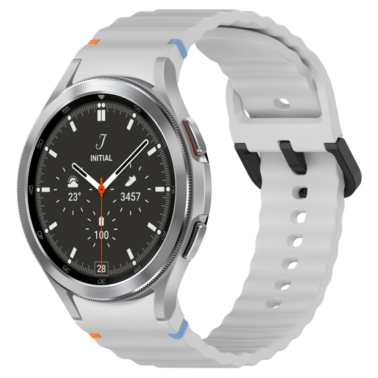 Wavy Grain Stitched Black Buckle Silicone Watch Band, For Samsung Galaxy Watch 4 40 / 44mm, For Samsung Galaxy Watch 4 Classic 42 / 46mm