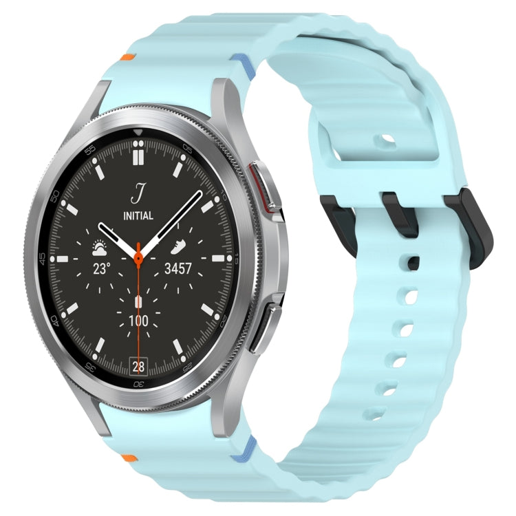Wavy Grain Stitched Black Buckle Silicone Watch Band, For Samsung Galaxy Watch 4 40 / 44mm, For Samsung Galaxy Watch 4 Classic 42 / 46mm