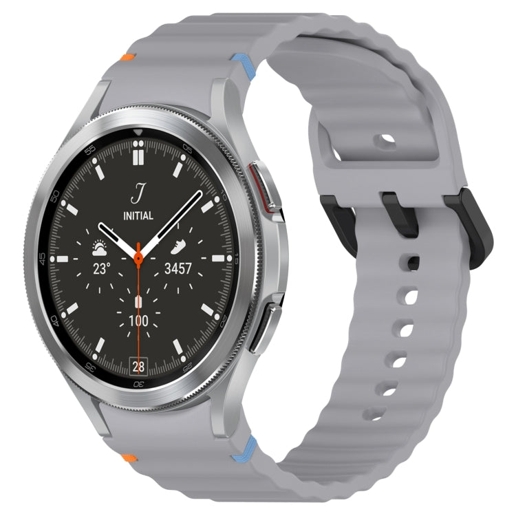 Wavy Grain Stitched Black Buckle Silicone Watch Band, For Samsung Galaxy Watch 4 40 / 44mm, For Samsung Galaxy Watch 4 Classic 42 / 46mm