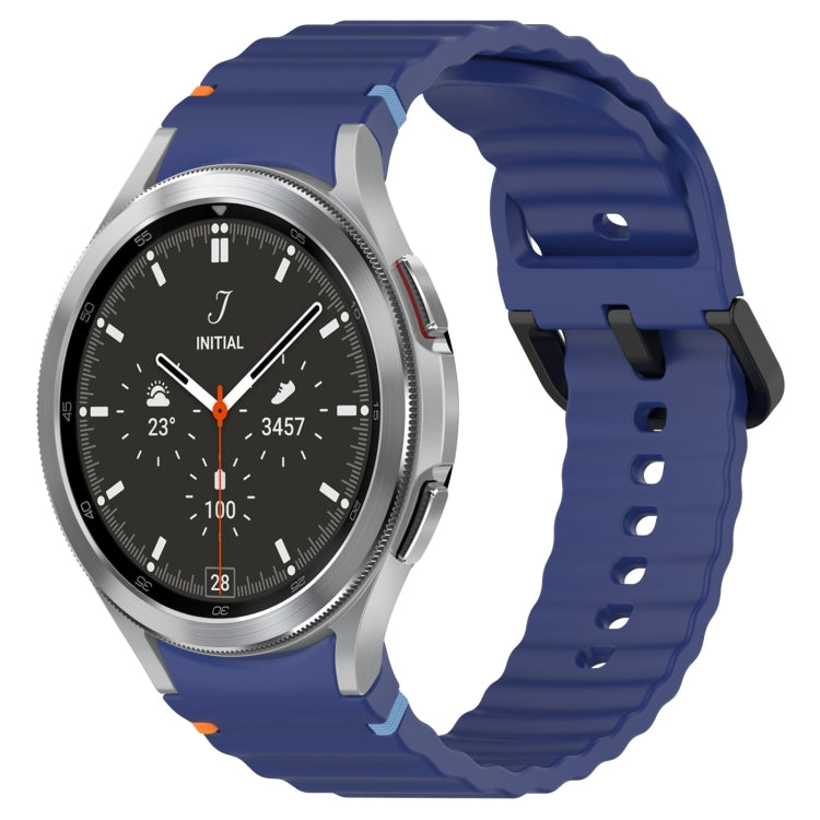 Wavy Grain Stitched Black Buckle Silicone Watch Band, For Samsung Galaxy Watch 4 40 / 44mm, For Samsung Galaxy Watch 4 Classic 42 / 46mm