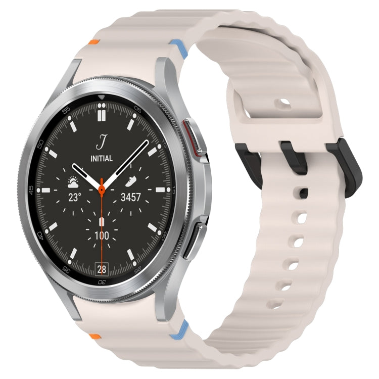 Wavy Grain Stitched Black Buckle Silicone Watch Band, For Samsung Galaxy Watch 4 40 / 44mm, For Samsung Galaxy Watch 4 Classic 42 / 46mm