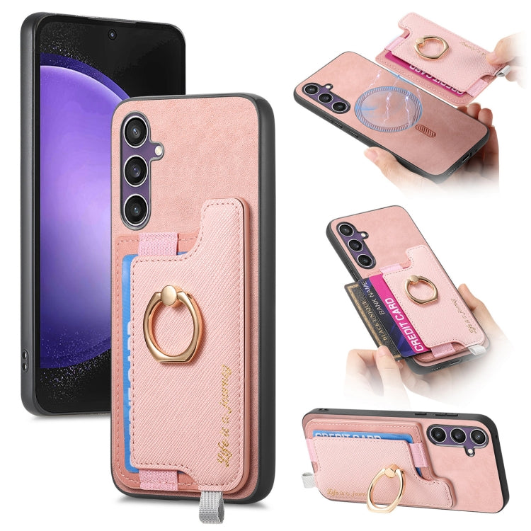 Retro Cross Leather Ring Horizontal Insert Card Bag MagSafe Phone Case, For Samsung Galaxy S23 FE 5G, For Samsung Galaxy M14 5G, For Samsung Galaxy A24 5G