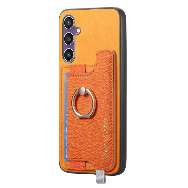 Retro Cross Leather Ring Horizontal Insert Card Bag MagSafe Phone Case, For Samsung Galaxy S23 FE 5G, For Samsung Galaxy M14 5G, For Samsung Galaxy A24 5G