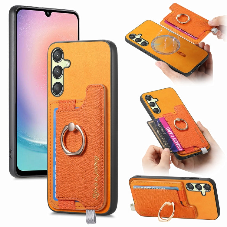 Retro Cross Leather Ring Horizontal Insert Card Bag MagSafe Phone Case, For Samsung Galaxy S23 FE 5G, For Samsung Galaxy M14 5G, For Samsung Galaxy A24 5G