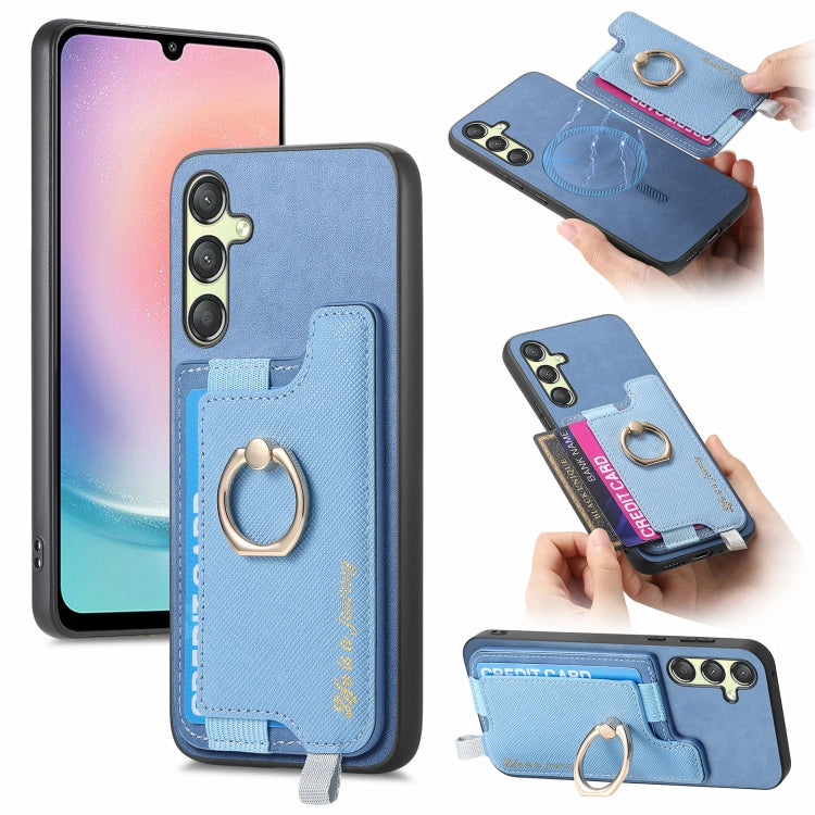 Retro Cross Leather Ring Horizontal Insert Card Bag MagSafe Phone Case, For Samsung Galaxy S23 FE 5G, For Samsung Galaxy M14 5G, For Samsung Galaxy A24 5G