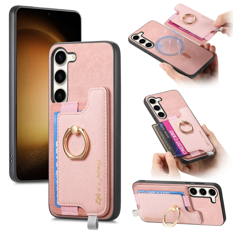 Retro Cross Leather Ring Horizontal Insert Card Bag MagSafe Phone Case, For Samsung Galaxy S23+ 5G, For Samsung Galaxy S23 5G, For Samsung Galaxy A16