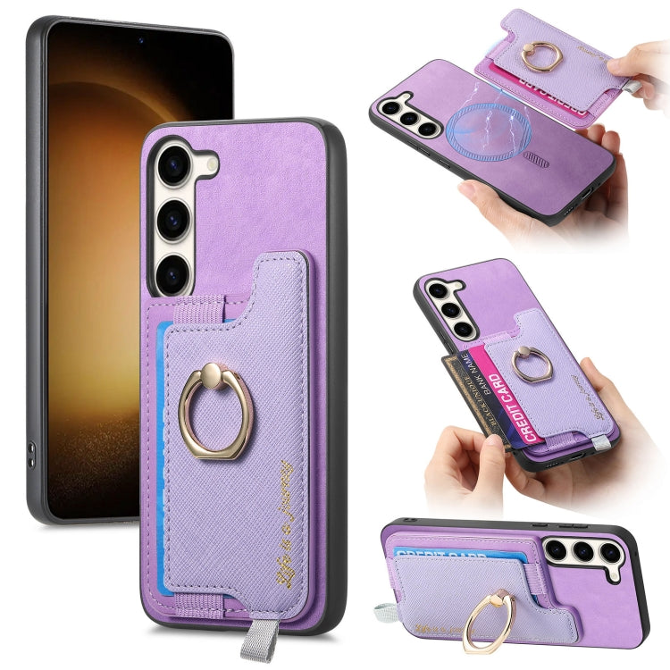 Retro Cross Leather Ring Horizontal Insert Card Bag MagSafe Phone Case, For Samsung Galaxy S23+ 5G, For Samsung Galaxy S23 5G, For Samsung Galaxy A16