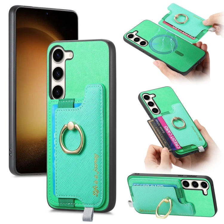 Retro Cross Leather Ring Horizontal Insert Card Bag MagSafe Phone Case, For Samsung Galaxy S23+ 5G, For Samsung Galaxy S23 5G, For Samsung Galaxy A16