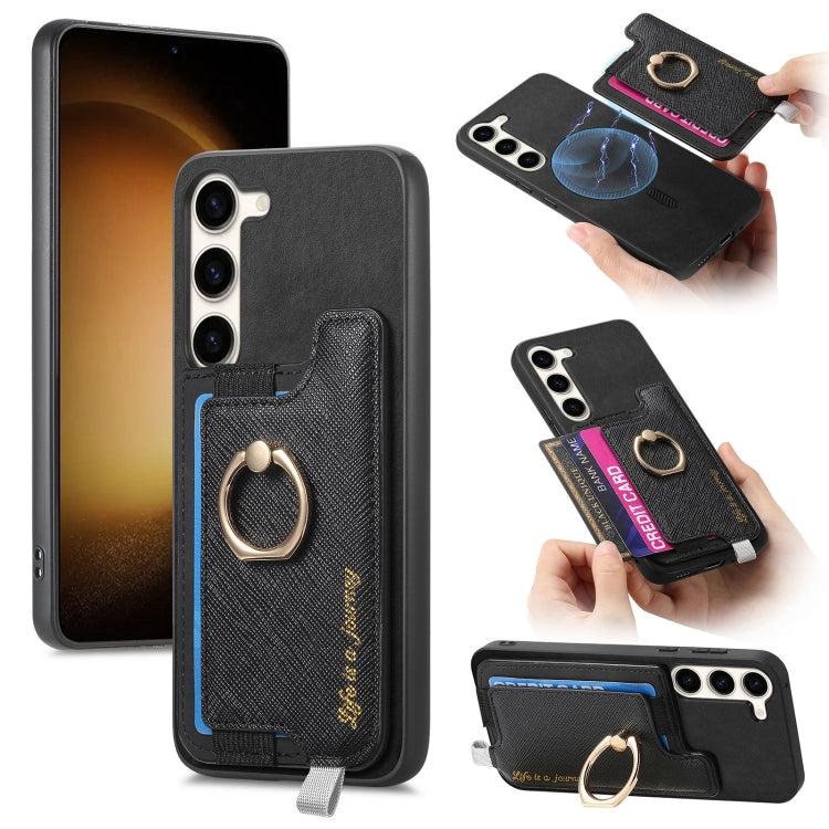 Retro Cross Leather Ring Horizontal Insert Card Bag MagSafe Phone Case, For Samsung Galaxy S23+ 5G, For Samsung Galaxy S23 5G, For Samsung Galaxy A16