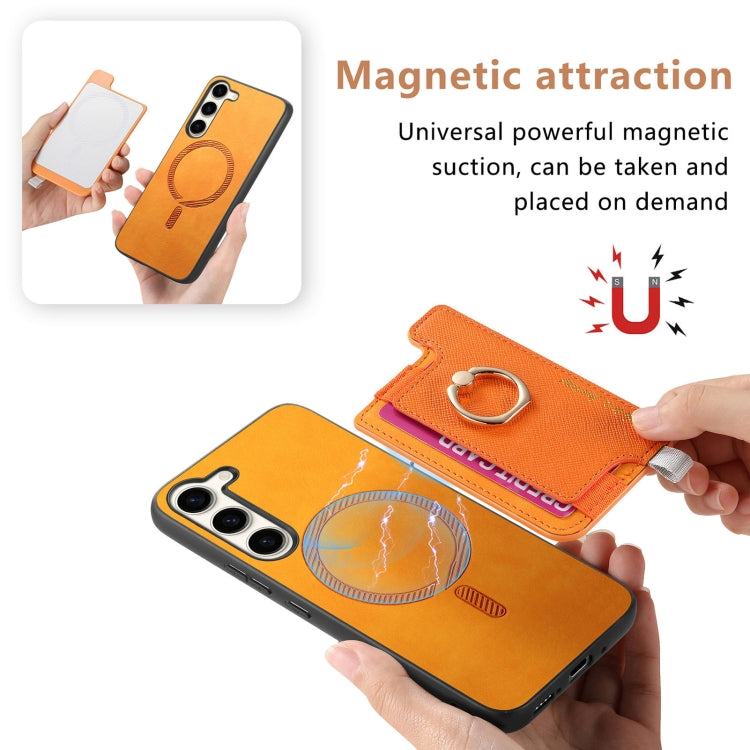 Retro Cross Leather Ring Horizontal Insert Card Bag MagSafe Phone Case, For Samsung Galaxy S23+ 5G, For Samsung Galaxy S23 5G, For Samsung Galaxy A16