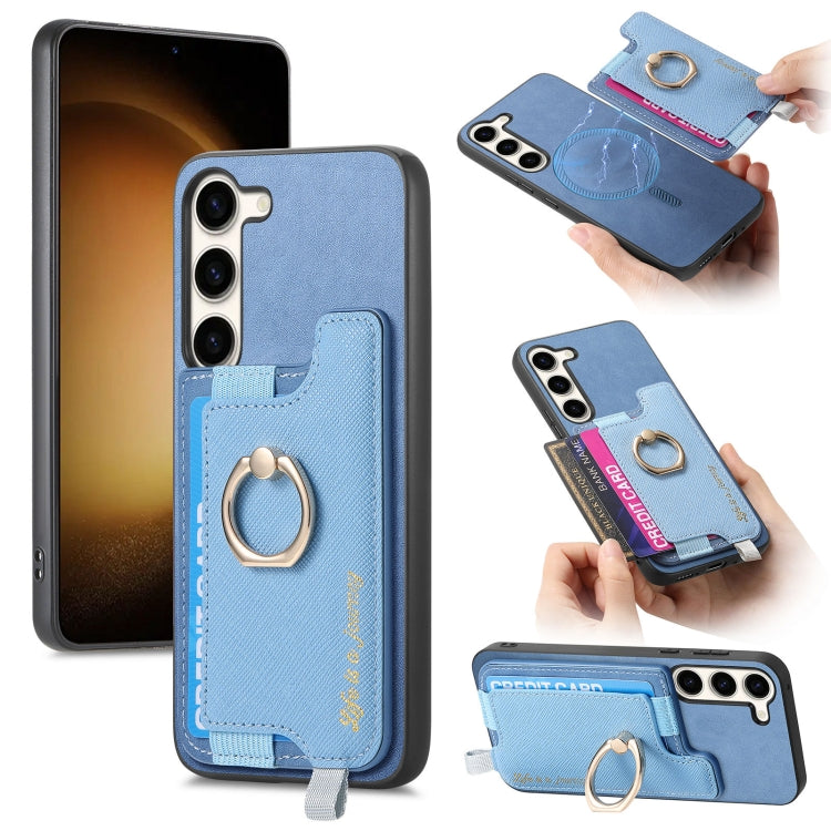 Retro Cross Leather Ring Horizontal Insert Card Bag MagSafe Phone Case, For Samsung Galaxy S23+ 5G, For Samsung Galaxy S23 5G, For Samsung Galaxy A16