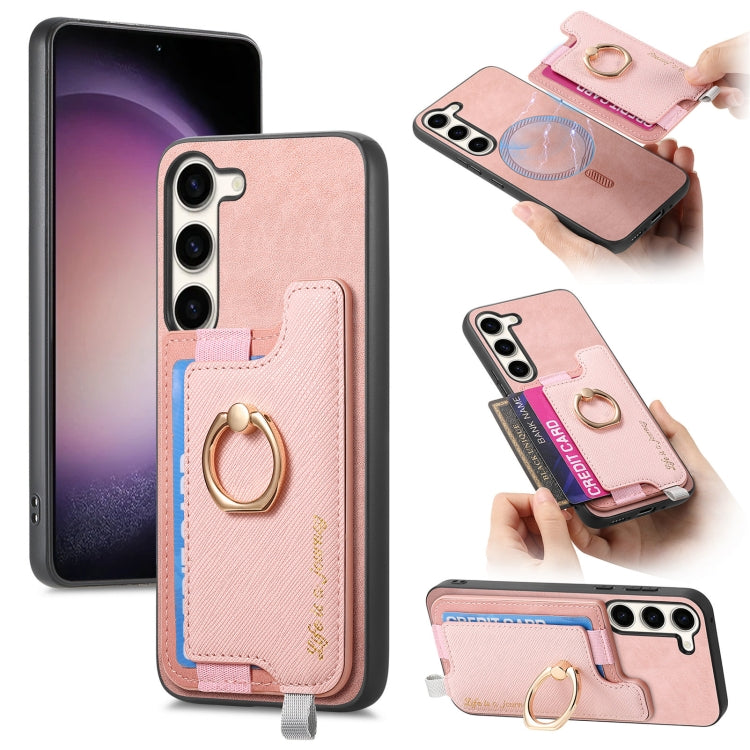 Retro Cross Leather Ring Horizontal Insert Card Bag MagSafe Phone Case, For Samsung Galaxy S23+ 5G, For Samsung Galaxy S23 5G, For Samsung Galaxy A16