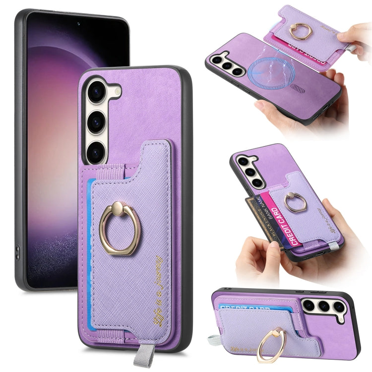 Retro Cross Leather Ring Horizontal Insert Card Bag MagSafe Phone Case, For Samsung Galaxy S23+ 5G, For Samsung Galaxy S23 5G, For Samsung Galaxy A16